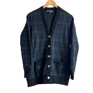 Vintage Brooks Brothers Blue Green Plaid Cardigan Sweater Size Small 17x29